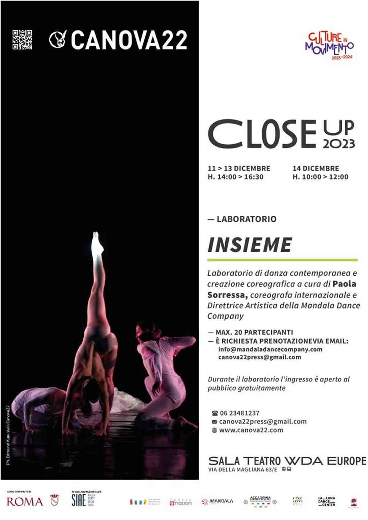 Mandala Dance Company: gli appuntamenti di Dicembre Laboratorio Close Up
