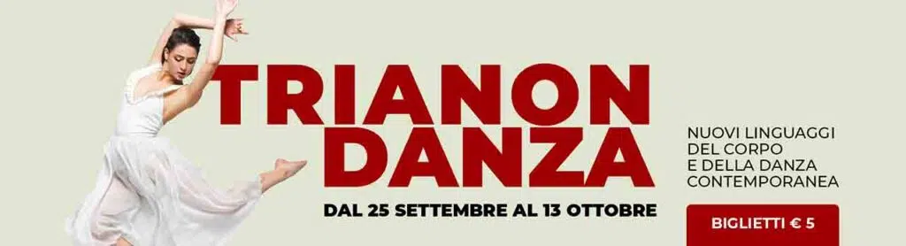 Danzatrice in abito bianco accanto al titolo TrianonDanza, dal 25 settembre al 13 ottobre 2026